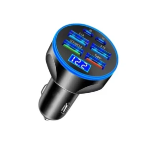 6-Port 100W USB C Car Charger with Voltage Display and Fast Charging