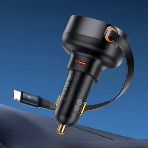 60W Fast Car Charger with Retractable Cable