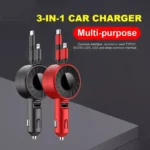 3-in-1 Retractable Fast Charging Car Charger with USB Type C and Micro USB 5 60953 16e017